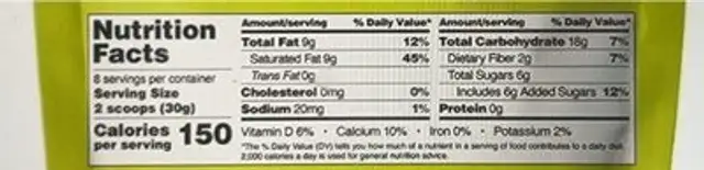 Vegan macha latte nutrition facts table