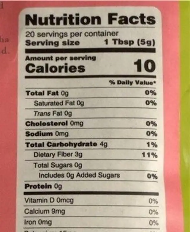 Matcha iced tea mix with dragonfruit nutrition facts table