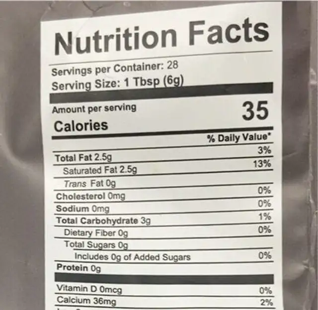 Keto Creamer pumpkin Spice nutrition facts table