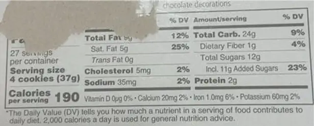 European chocolate cookiee nutrition facts table