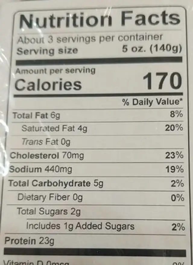 Kevin's natural foods nutrition facts table