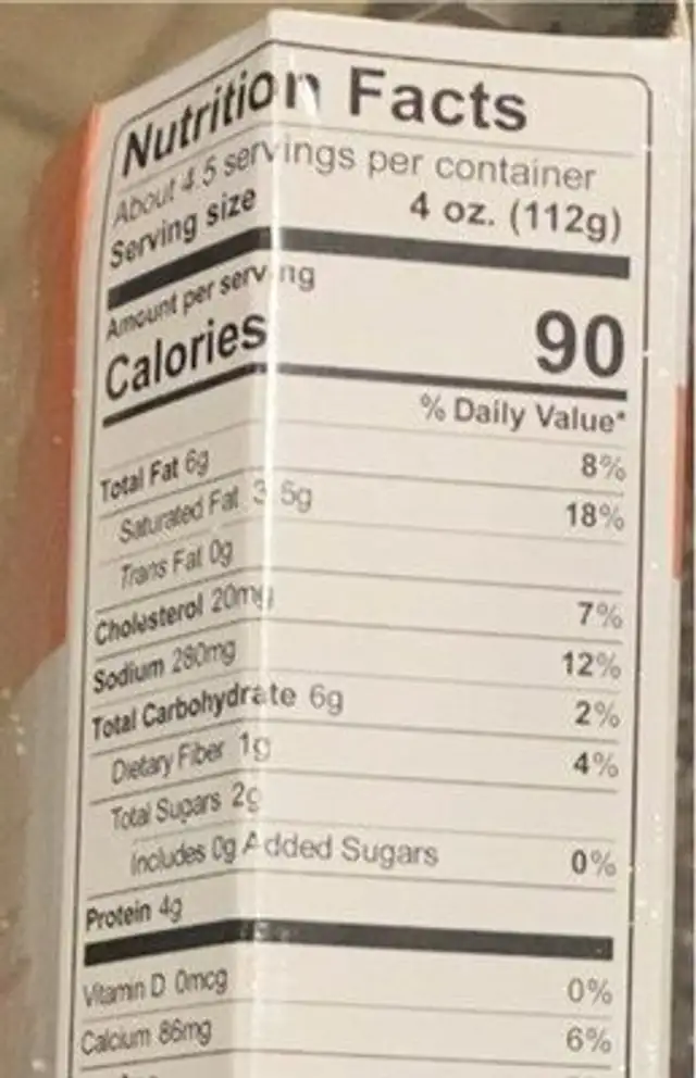 Keto cauli mac & cheese nutrition facts table