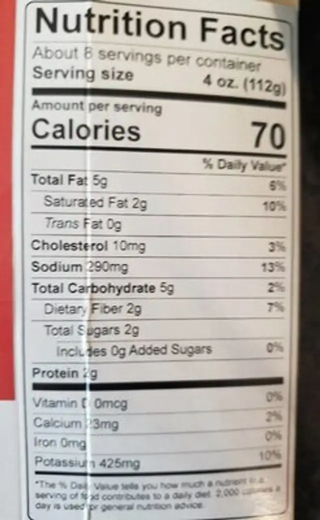 Buffalo Cauliflower nutrition facts table