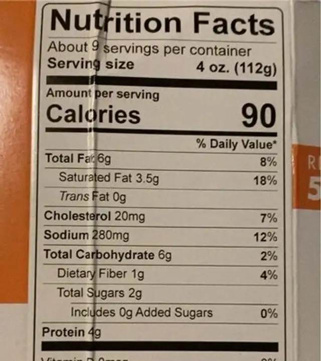 kevin’s cauli & cheese nutrition facts table