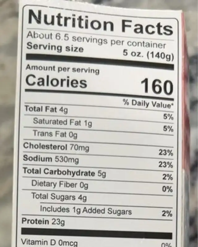 General Tso’s Chicken nutrition facts table
