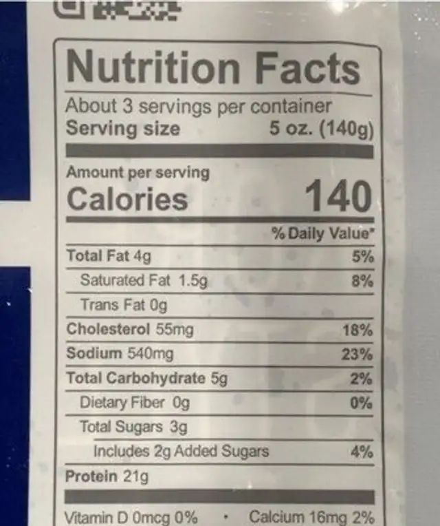 Korean BBQ stuke Beef nutrition facts table
