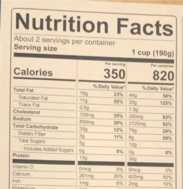 Macaroni & cheese nutrition facts table