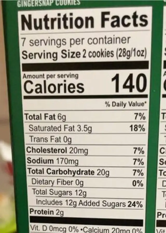Tates gingersnap cookies nutrition facts table