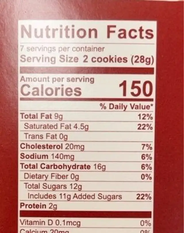 White Chocolate Macadamia nut cookie nutrition facts table
