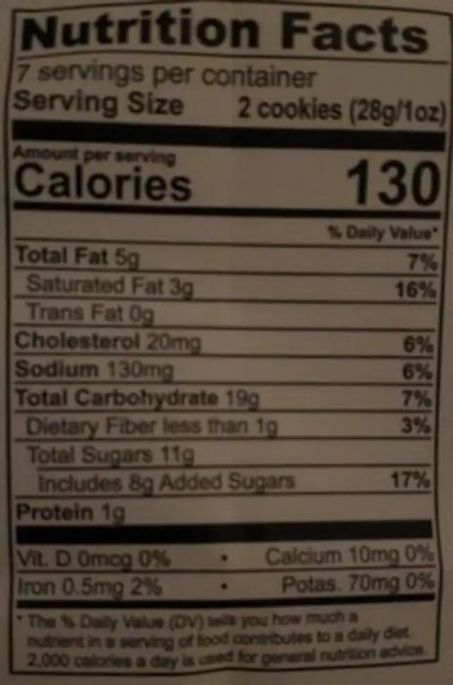 Gluten free oatmeal raisin cookies nutrition facts table