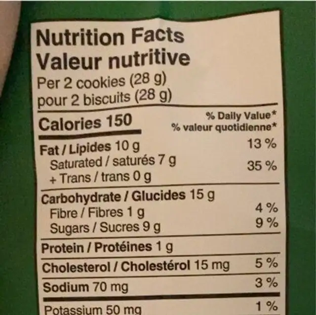 Coconut crisp cookies nutrition facts table