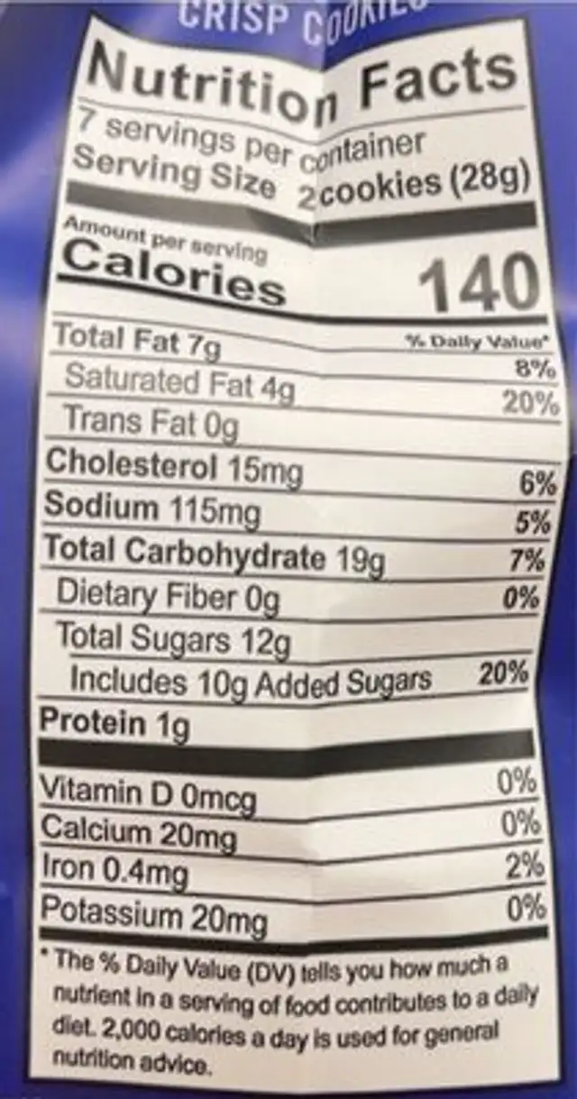 Blueberry Crisp cookies nutrition facts table