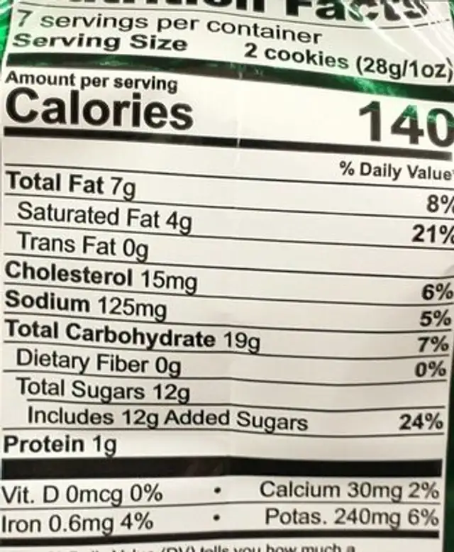 Tates Cinnamon Brown Sugar Cookies nutrition facts table