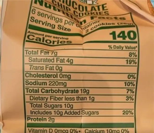 Vegan Chocolate Chip Cookies nutrition facts table