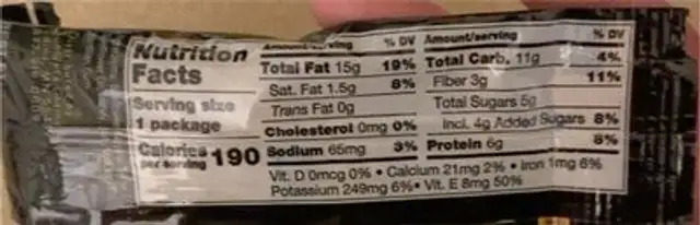 Honey Roasted Sunflower Kernels nutrition facts table