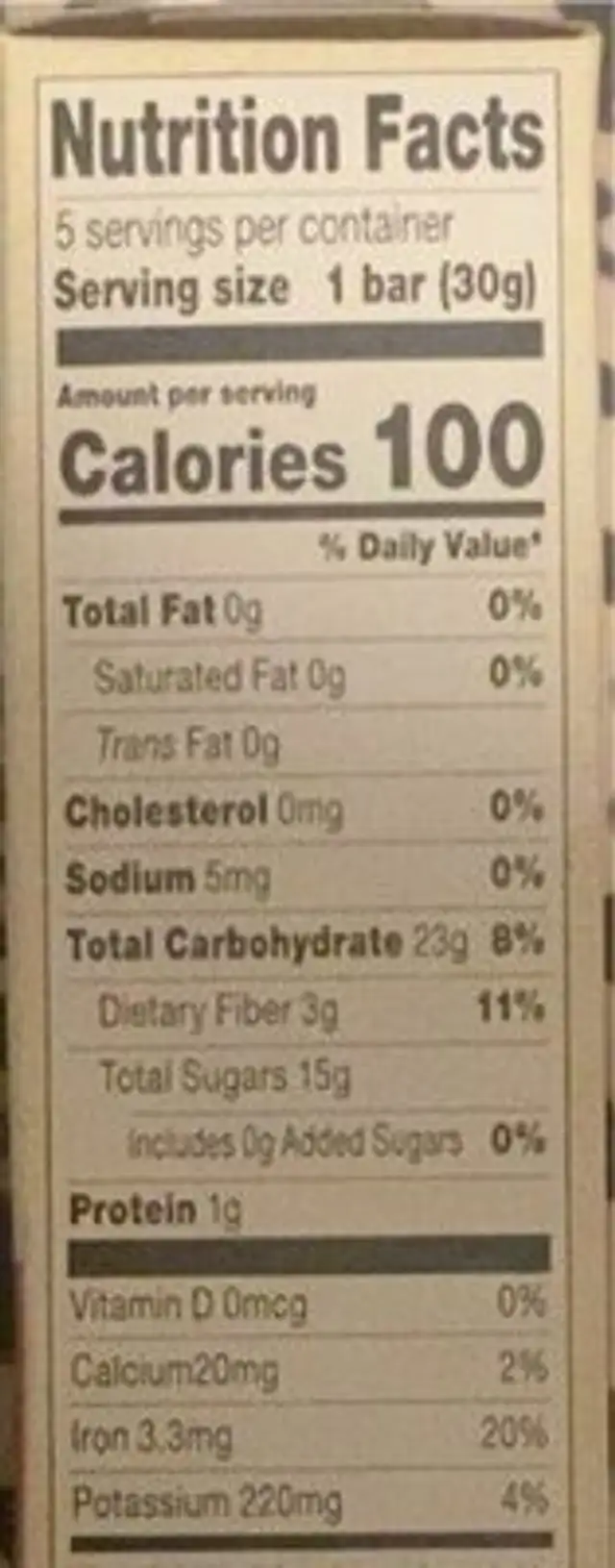 Arbor small batch fruit bars nutrition facts table