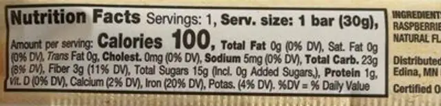 Apple + raspberry nutrition facts table