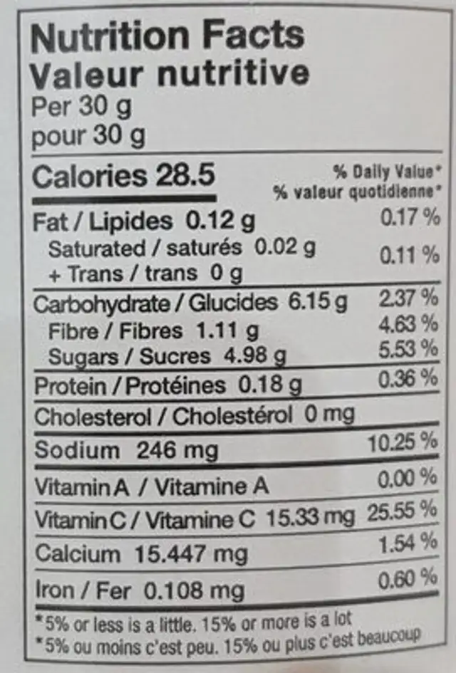 Mélange de piments vedettes nutrition facts table