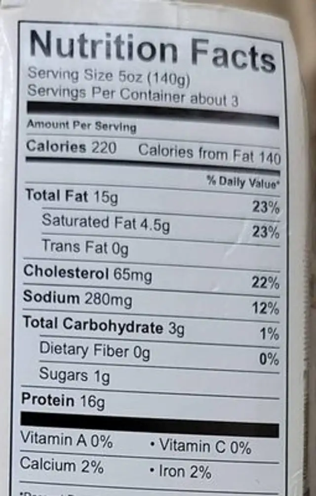 Chicken Marsala nutrition facts table