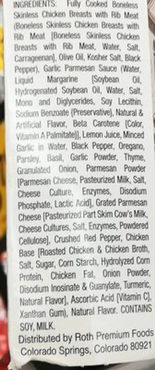 garlic parmesan chicken ingredients label