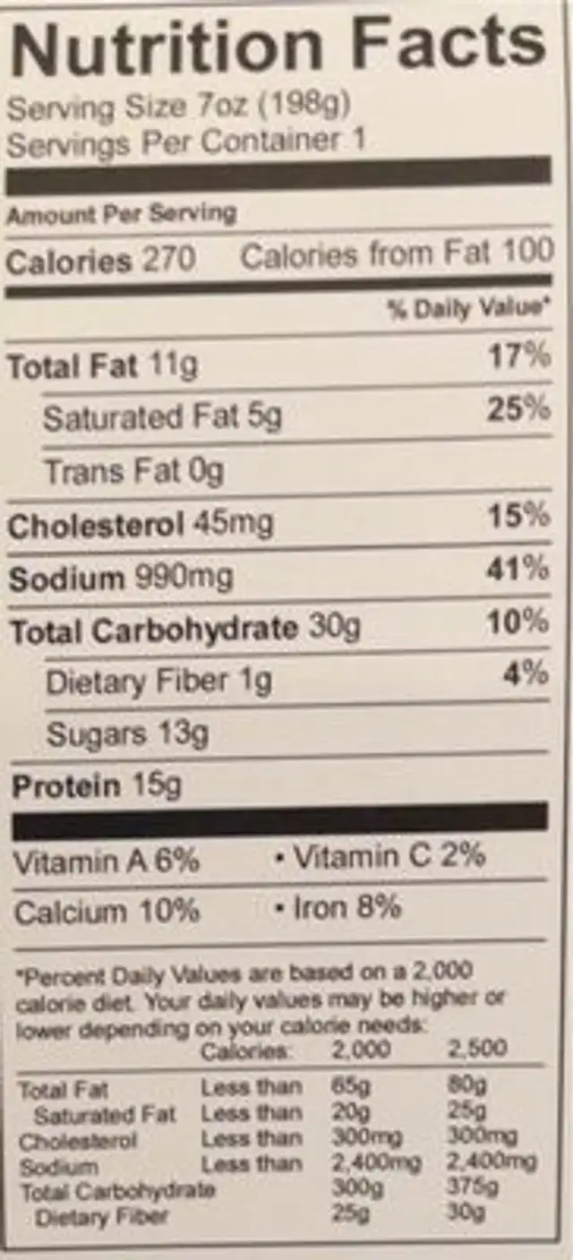 Smoked pulled pork with Gouda macaroni & cheese nutrition facts table