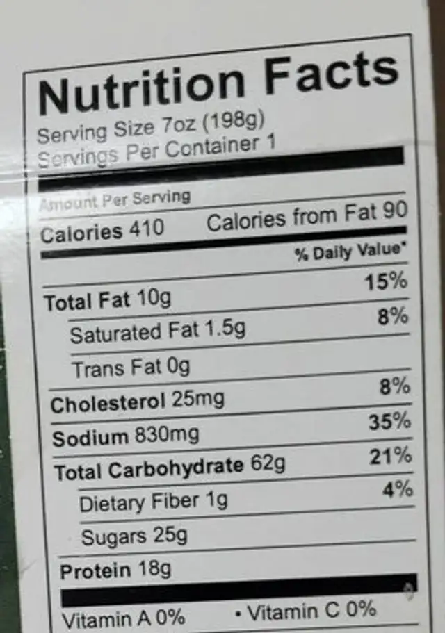 Teriyaki chicken with yakisoba noodles nutrition facts table