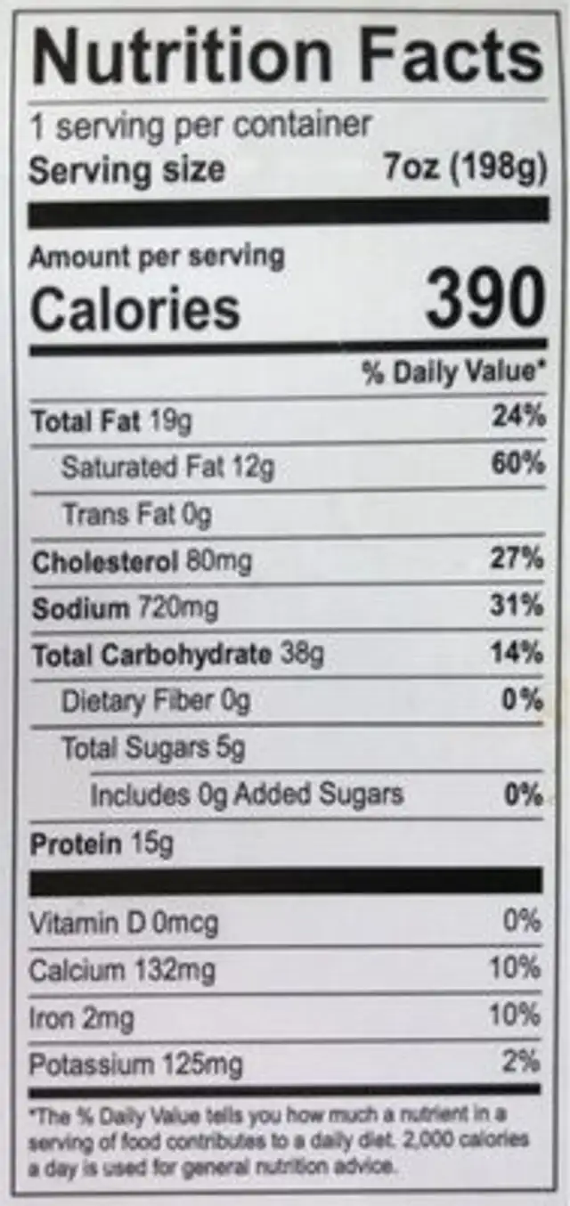 Tri Colored Cheese Tortellini with Alfredo Sauce nutrition facts table