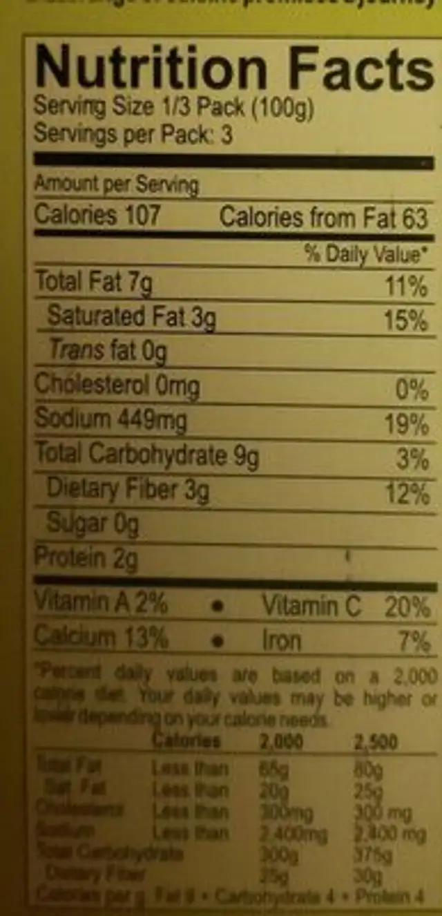 Delicious spinach potatoes nutrition facts table