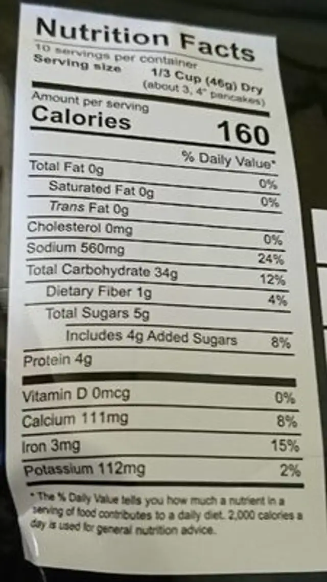 Buttermilk pancake mix nutrition facts table