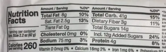 blueberry lemon nutrition bar nutrition facts table