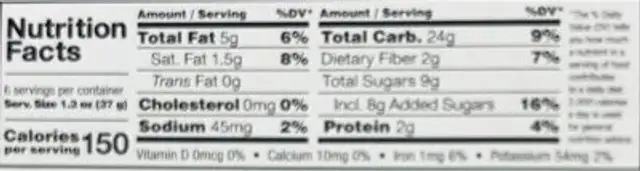 Zee Zees Birthday Cake Soft Baked Bar nutrition facts table