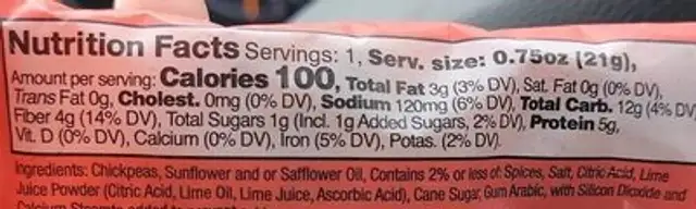 Chili Lime Cruncherz Roasted Chickpeas nutrition facts table