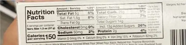 Chocolate Brownie nutrition facts table