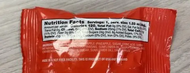 Unknown nutrition facts table