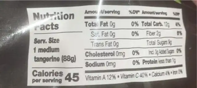 tangerine nutrition facts table