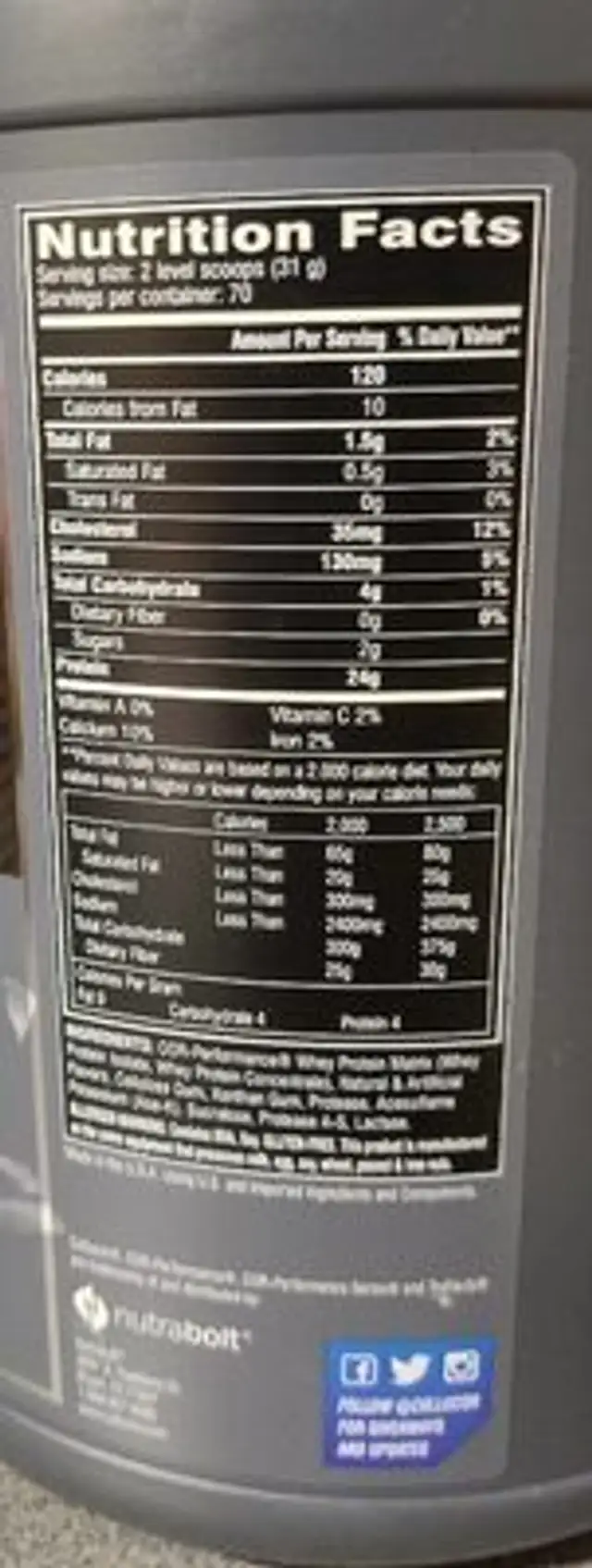 CELLUCOR nutrition facts table