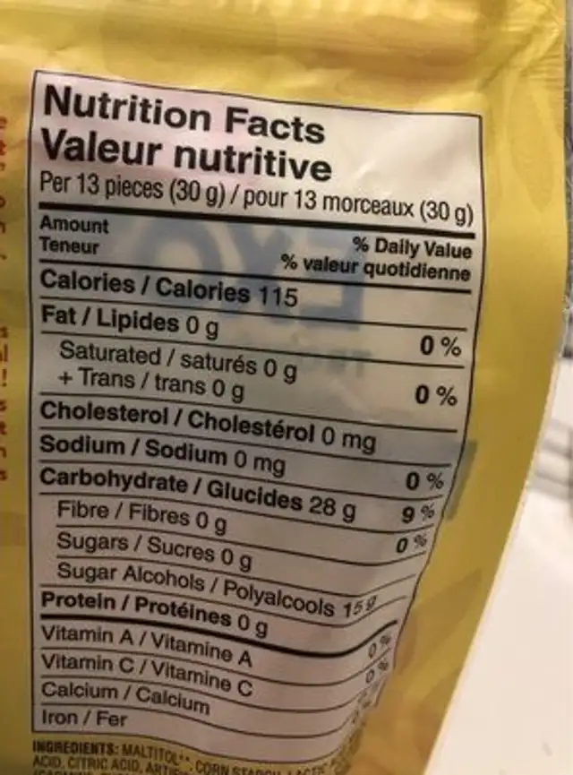 Fruits exotics nutrition facts table
