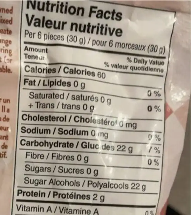 Bouteille de cola nutrition facts table
