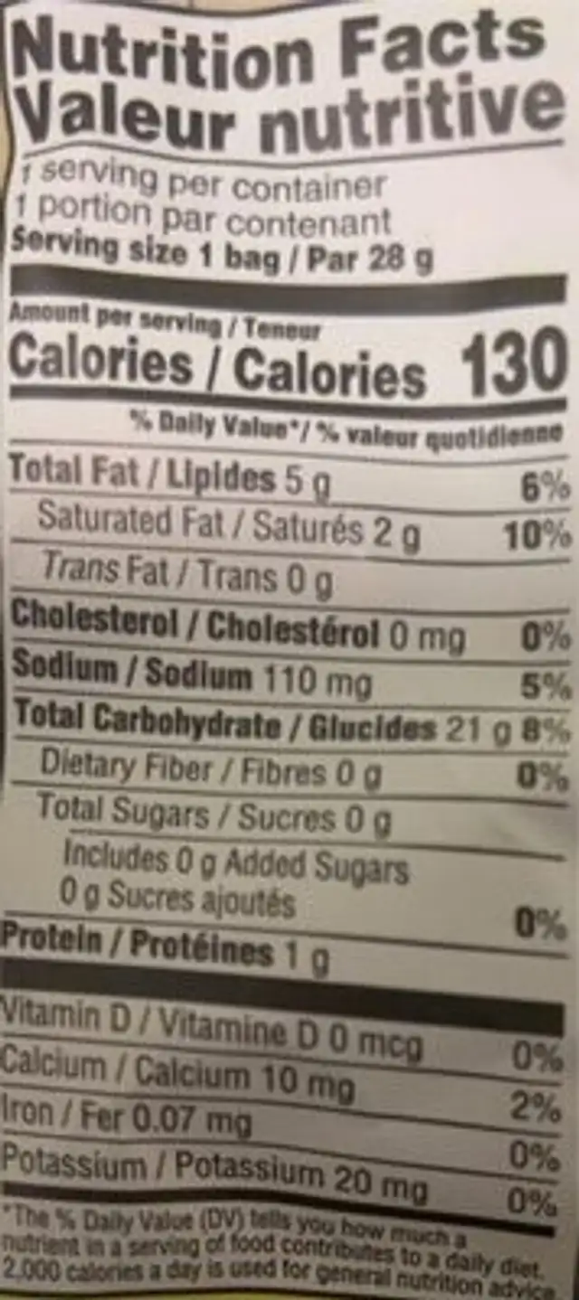 Grain Free Tortilla Chips nutrition facts table