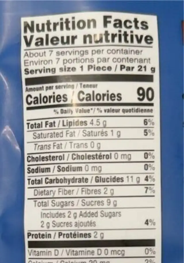 Almond Butter Date Bites nutrition facts table