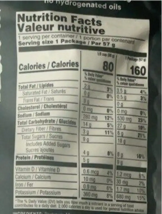 Poratbella jerky nutrition facts table