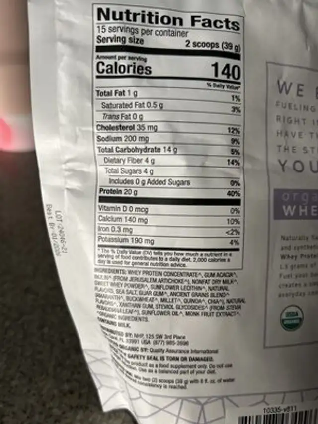 Mercola miacle whey nutrition facts table