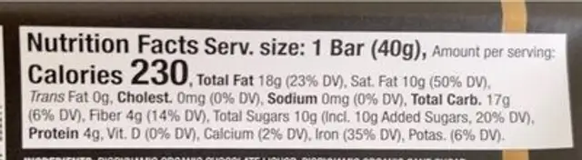 Dark Chocolate nutrition facts table
