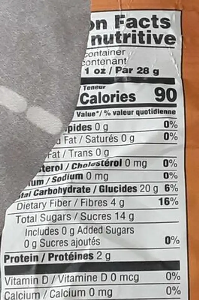 Fruit patches nutrition facts table