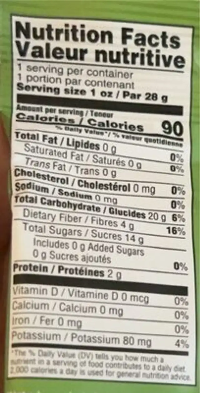 Fruit Patches Kiwi Berry nutrition facts table