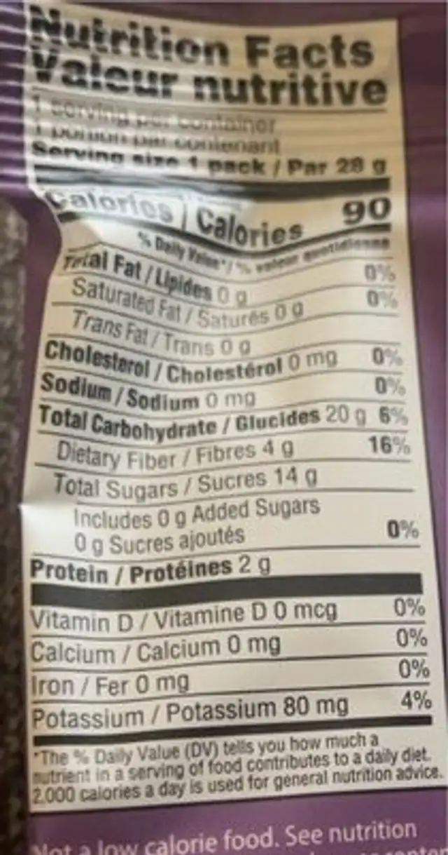 Fruit Patches Super Berry nutrition facts table