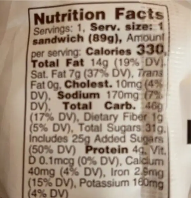 Cookies and cream icecream sandwich nutrition facts table