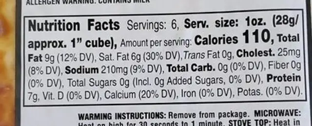 Juusto baked cheese nutrition facts table