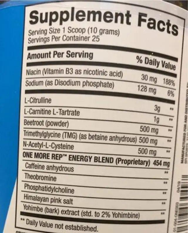 One more rep nutrition facts table