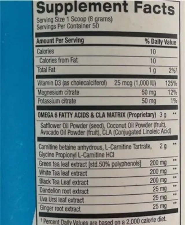 cla + carnitide nutrition facts table